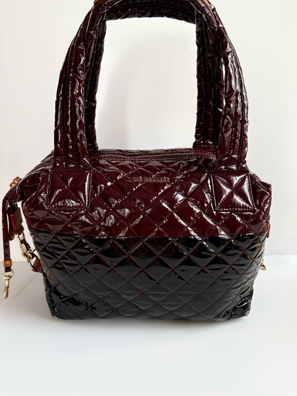 MZ Wallace Patent Leather Tote Bag Two Tones  Black/Burgundy AS IS